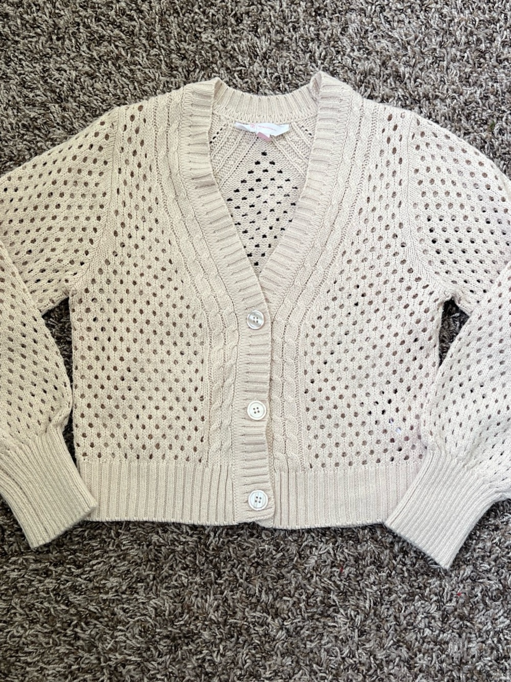 Women's Cream Open-Knit Button Cardigan Sweater
